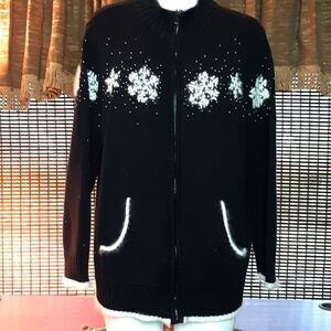 QUAKER FACTORY Vintage Angora‎ &Wool Black White  Sweater Beaded L 25x25x15